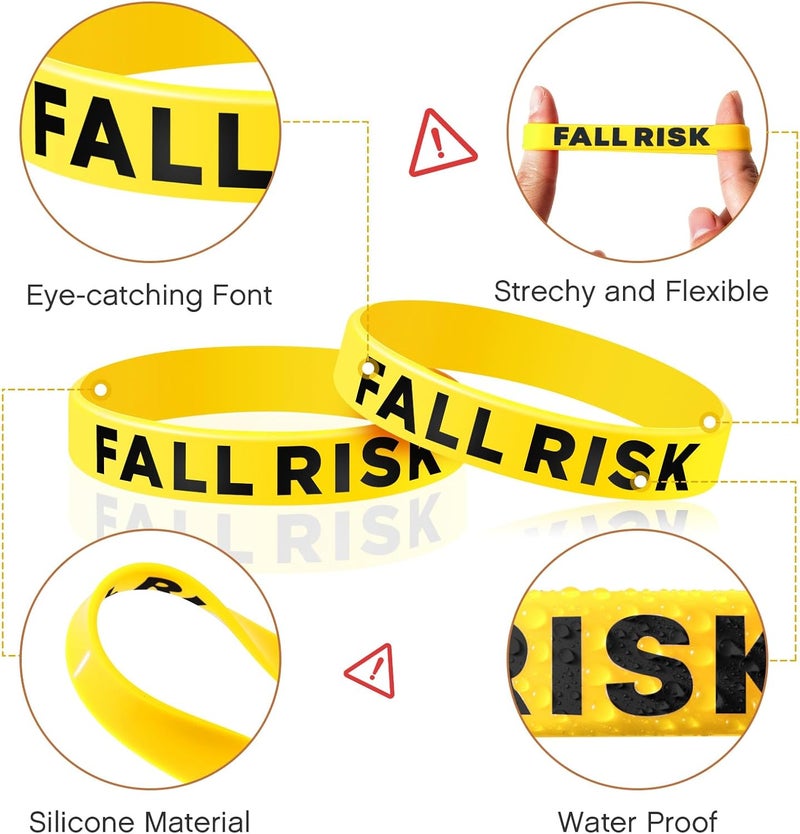 Sumind 12 Pcs Fall Risk Bracelet Emergency Alert Wristband for Elderly Patient Wristbands Fall Risk Silicone Rubber Bracelets for Men Women Old People Gifts(Yellow) - Image 4